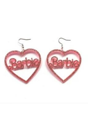 Barbie earrings, glittery pink sparkly kawaii pink hearts